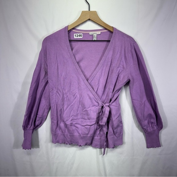 Isaac Mizrahi Sweaters - Isaac Mizrahi Live Purple Wrap Tie Front Long Sleeve Top Size S